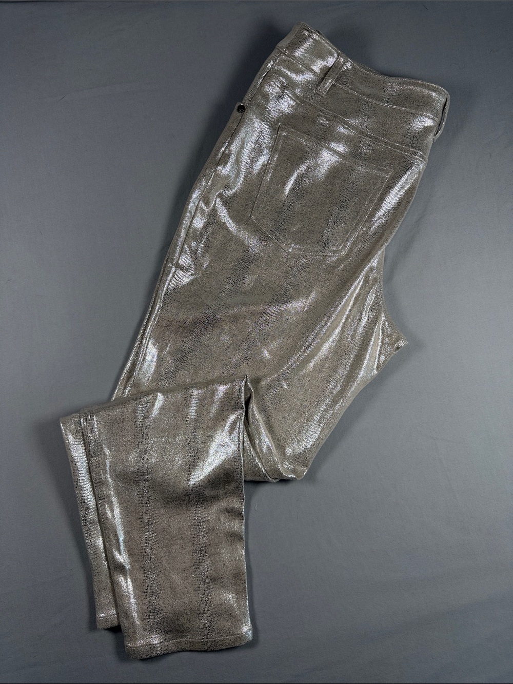Eric brand Shimmering Metallic Skinny Pants in Silver